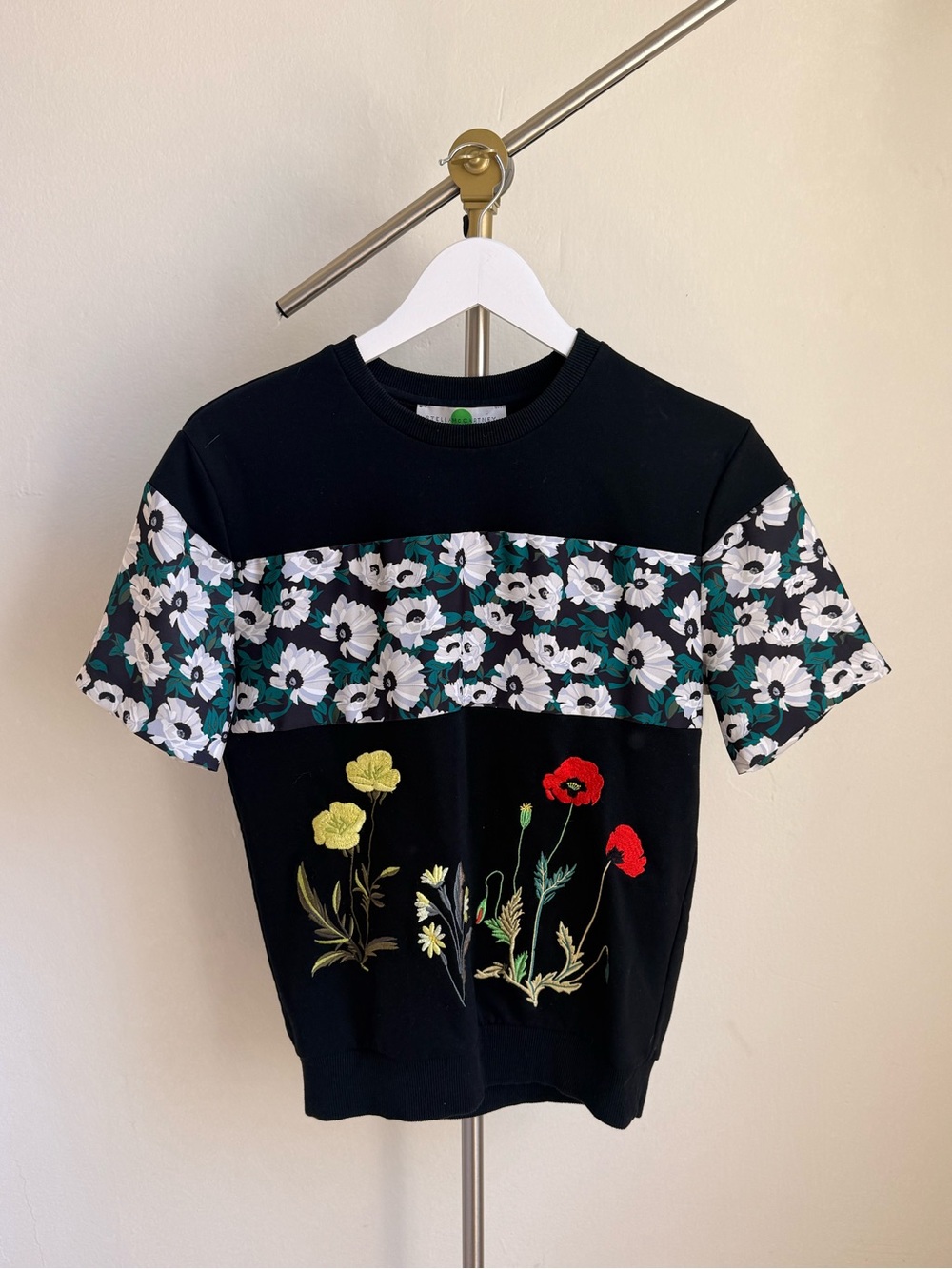 Stella McCartney Black Floral Poppy Embroidered Top